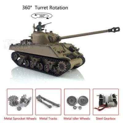 1/16 7.0 Henglong Sherman M4A3 BB IR RTR RC battle Tank 360° 3898 Metal Gearbox - Image 1 of 4