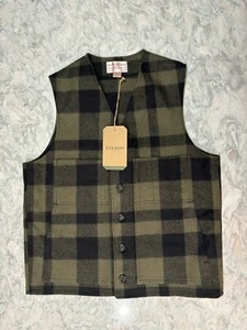 NWT Filson Mackinaw Wool Vest SZ 42 X-Long Otter Green/Black Plaid USA made - Picture 1 of 5