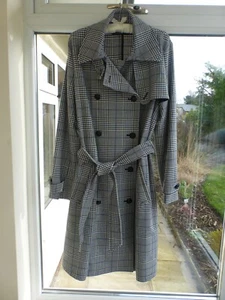 Ralph Lauren Black & White Check Plaid Trench Mac Coat UK 12 - Picture 1 of 13