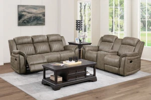 SANDY BROWN MICROFIBER RECLINING SOFA LOVESEAT LIVING ROOM FURNITURE SET - Picture 1 of 13