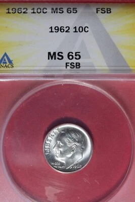 1962 - ANACS 10C MS65 FSB ROOSEVELT DIME #B48530 - Image 1 of 2