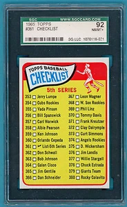 1965 Topps 5th Series Checklist – #361 SGC 92 NMMT+ 8.5!  - Picture 1 of 2
