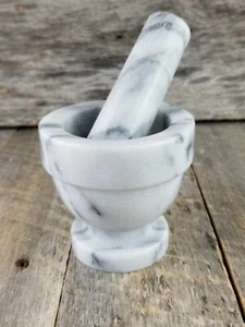 Marble Mortar And Pestle light gray grey white natural grinder crush pill spice - Picture 1 of 11