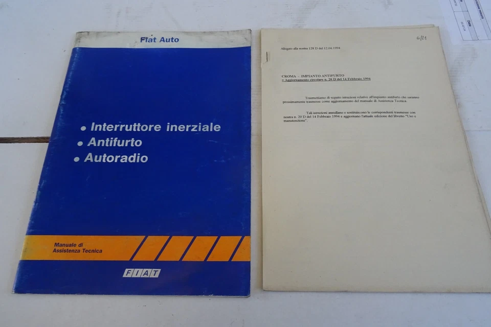 manuale officina Fiat antifurto autoradio Coupè Fiat Croma Cinquecento Tipo - Immagine 1 di 4