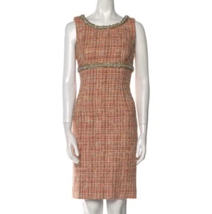 EUC Dolce & Gabbana Coral Tweed Sheath Dress Jeweled Neckline & Waist SZ 40 US 4 - Picture 1 of 11