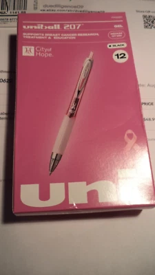 12 uni-ball 207 Signo Gel Pens Black Medium PINK Ribbon CANCER CITY OF HOPE