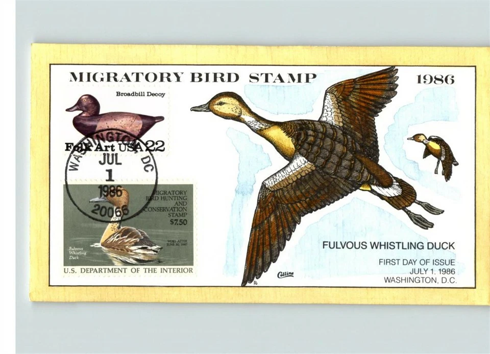RW-53 Migratory Bird Stamp, 1986 Hand Painted Fulvous Whistling Duck cover Colli - Image 1 of 1