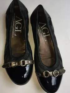 AGL Attilio Giusti Leombruni Women's Cap Toe Ballerina Flat Black Leather Sz 37 - Picture 1 of 10