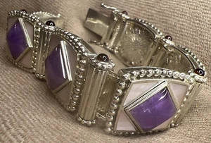 whitney Kelly 925 silver lavender jade, mother of pearl,garnet panel bracelet - Picture 1 of 14