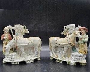 Antiguo Par Alemán Grafental Bisque Porcelana Estatuilla Jarrón Caballo Gente 6.5" - Imagen 1 de 17