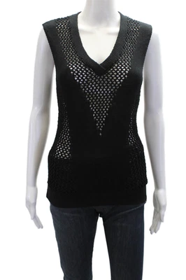 Robert Rodriguez Mujer Seda Sin Mangas Cuello en V Suéter Chaleco Negro Talla XS Foto 1 de 4