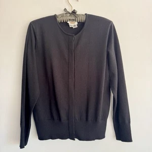 Vintage 80-90s Talbots Black Cardigan Sweater 100% Wool Hidden Buttons Size M - Picture 1 of 6