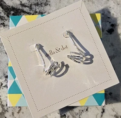 PENDIENTES BRAZALETE OREJA FLECHA PAVÉ Stella & Dot Plata Cristales Perforados Edgy Nuevos en Caja Foto 1 de 4