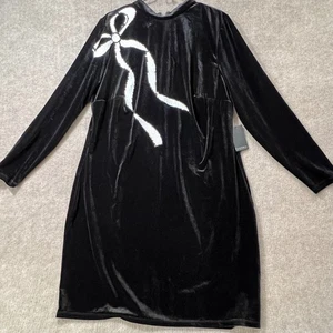 ELOQUII Velvet Mock Neck Dress 18 NWT Black Long Sleeve Holiday Glam Sequin Bow - Picture 1 of 9