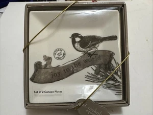 St Nicholas Square Set Of 2 Canape Plates Joy To the World Seasons Greetings - Picture 1 of 4