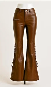 NEU Damen braune Lederhose 100 % echtes Lammleder Stil Jeans Moto Biker Hose - Bild 1 von 3