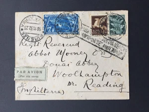 D ITALY 1932 AIR MAIL COVER TO READING GB + PARIS BACKSTAMP - Picture 1 of 2