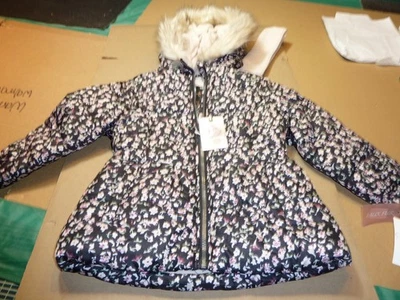 Jessica Simpson - Girls Black/Pink Floral Hooded Puffer Coat  M 5/6, New w Tags - Image 1 of 4