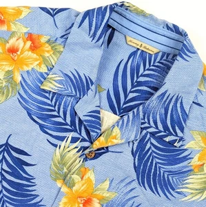 TOMMY BAHAMA Mens XLT 100% SILK Tropical Floral Fern Print Camp Cabana Shirt - Picture 1 of 13