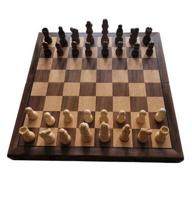 Chess Board Wood Set Fold up Book Style Chessmen Travel 12 Inches x 6 Inches - Image 1 of 4