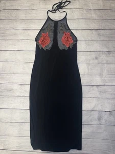 Womens Medium Black Halter Sheer Bust Flower Dress Line 6ix - Picture 1 of 3