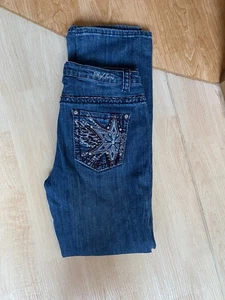 Jeans classico etilico 12 tasche elasticizzato blu denim ricamato strass - Foto 1 di 9