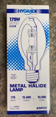 SATCO HyGrade Metal Halide Lamp Bulb 175W S5829 HID Mogul Base ED28 Clear - Image 1 of 3