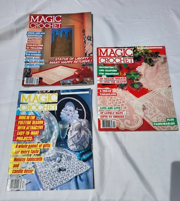 Vintage 1986 Magic Crochet magazines June 42, October 44, Dec. 45 - Pristine - Image 1 of 4