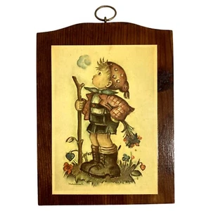Vintage Hummel Wood Hanging Wall Plaque Print Picture Boy  - Picture 1 of 5