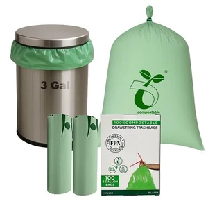 FPN Trash Bags 3 Gallon 100 CT 0.67 Mil Compostable Garbage Bag with Handle Tie - Picture 1 of 21