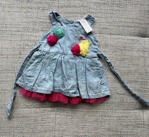 Toddler girl GUESS denimDress 0-3M blue, with flowers - Picture 1 of 3