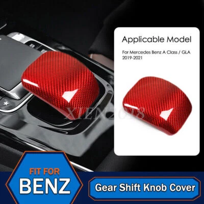 Cubierta de perilla de cambio de marchas de fibra de carbono roja para Mercedes-Benz Clase A GLA 19-21 Foto 1 de 4