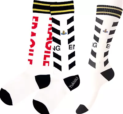Vivienne Westwood JP Knee Socks Caution Tape Orb Organic Cotton Size 22.5-24.5cm - Image 1 of 4