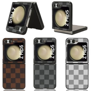 Funda protectora de lujo a prueba de golpes con patrón a cuadros de cuero para Samsung Galaxy Z abatible 5/4 - Imagen 1 de 16
