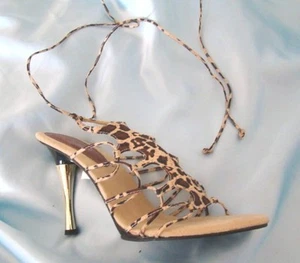 WILD ROSE Shoes Tiger Print Suede Stiletto Heels Animal Print Chris Cross Ties - Picture 1 of 4