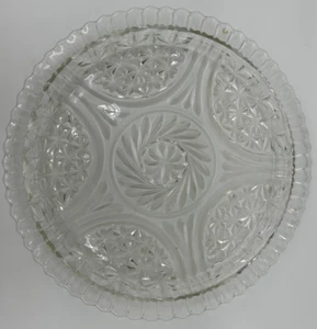 Glass Serving Platter 12" Vintage~USED~Clear Pressed Star Pattern Scalloped Edge - Picture 1 of 10