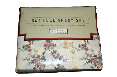 Vintage HOME DESIGN Katherine Mint Full Size Sheet Set Floral 4 pc NEW ca. 1997 - Image 1 of 4