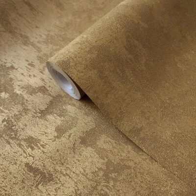 Foil bronze ginger gold metallic faux concrete plaster textured Plain wallpaper - Image 1 of 4