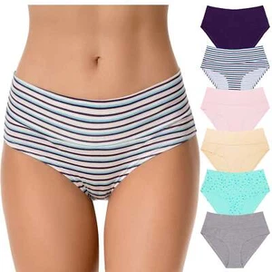 Womens Plus Size Cotton Mid Waist Briefs Panties Underwear-6PK - Picture 1 of 7