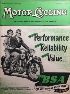 BSA MOTORRÄDER 350cc ORIGINAL 1954 B/W MAGAZIN COVER WERBUNG 27cm x 20cm - Bild 1 von 4