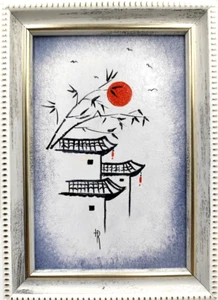 Original Oil Painting 5x7in framed Japanese Zen Art Minimalistic Painting signed - Picture 1 of 9
