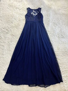 Maniju Navy Blue Crochet Evening Wedding Event Gown Dress Prom Size Medium - Picture 1 of 11