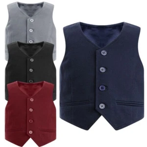 Kids Boys Waistcoat Special Vest Birthday Tops Banquet Costume Holiday Uniform - Picture 1 of 55