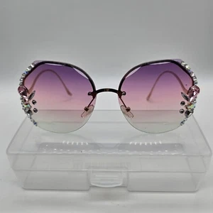 OVERSIZED RIMLESS DIAMOND CUTTING LENS SUN GLASSES Pink/Purple - Picture 1 of 8