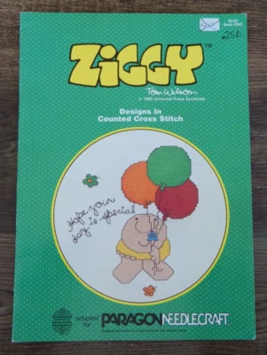 VTG (1982) New Paragon Cross Stitch Pattern Booklet ZIGGY #5080 Cartoon Cute - Image 1 of 3