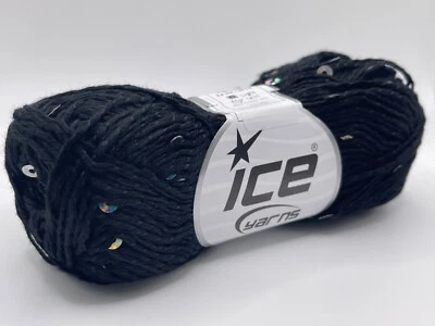 Black Holo Natural Cotton Paillette Light 83365 Ice Yarns 50gr 153yd DK Sequin - Изображение 1 из 4
