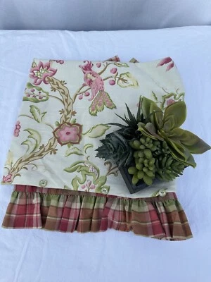 VTG European Pillow Sham Pink Green Floral Plaid French Country Ruffled - Image 1 of 4