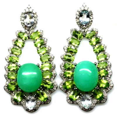 Plata 925 12 x 13 mm. Pendientes de crisoprasa verde, peridoto, topacio y circón Foto 1 de 4