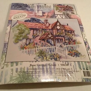 NEW CANDAMAR DESIGNS “ROSE COTTAGE PICTURE” CROSS STITCH KIT! 16” X 12” - Picture 1 of 6