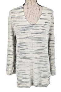 Pure Jill Pullover Sweater Size XS White Blue Abstract Stripe 40" Bust - Picture 1 of 13